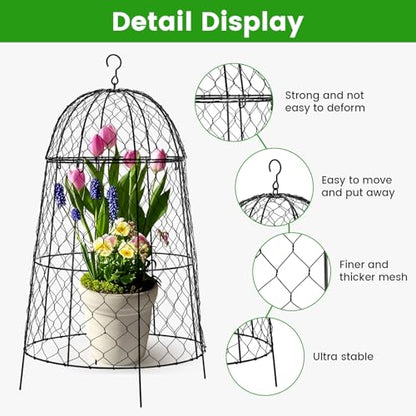 12Pcs garden cloche for plants,20×12.6in large size plant cages for outdoor plants,split design and anti-rust coated chicken wire cloche,sturdy and not easy to deform,plant cages to keep animals out - size: Set of 12 (20 inch high)