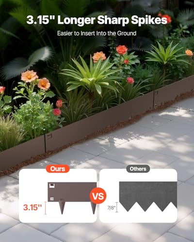 VEVOR Steel Landscape Edging, 5 Packs 39 x 3 in Rust-Resistant Metal Landscape Edging, Bendable Garden Edging Border, Heavy Duty Lawn Edging, Easy-to-Install, Flower Bed Yard Pathway Divider Brown - size: 39" L x 3" H, style: Upgraded version(Brown)