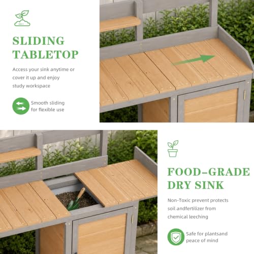 Wooden Potting Bench Table with Sink,Outdoor Garden Table Work Bench with Storage, Workstation for Outside Lawn Patio - size: 17"x41"x43.5" w/Cabinet