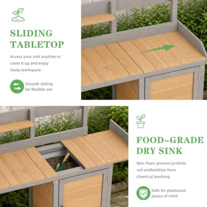 Wooden Potting Bench Table with Sink,Outdoor Garden Table Work Bench with Storage, Workstation for Outside Lawn Patio - size: 17"x41"x43.5" w/Cabinet