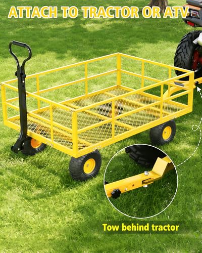 GarveeLife Heavy Duty Steel Garden Cart 1200 LBS Capacity 3 in 1 Pullable Garden Wagon with 13 in Wheels for Gardening Soil, Tools, and Plant Transport - color: Yellow, size: 1200 lbs
