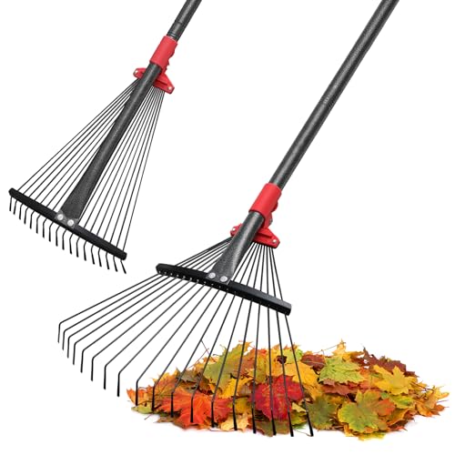 Rake for Leaves, Adjustable Garden Leaf Rakes for Lawns Heavy Duty, Metal Rake with 18 Clog-Free Tines, 9”-17” Collapsible Head, 6 ft Long Handle, Yard Tools for Gardening Camping Fast Cleanup - style: 6 FT