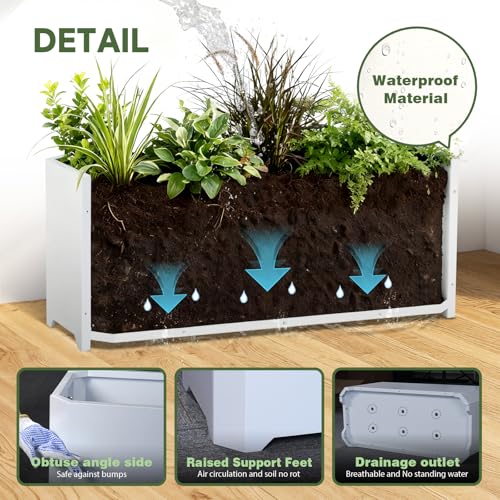 Metal Rectangular Planter Box 32"L x 15"W x 15"H Large White Planters - color: White, size: 32"Lx15"Wx15"H