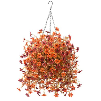IINQCMY Artificial Flowers Fall Hanging Baskets Outdoors Fake Mums - color: Z Orange Brown