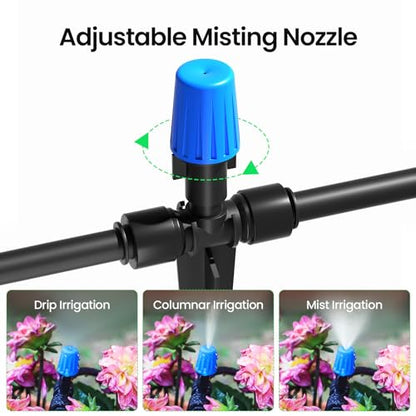MIXC 65FT Drip Irrigation System, Quick Connect Misting System, 15 Nozzles - size: 65FT(Updated)