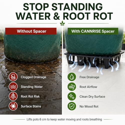 Plant Riser – Pot Spacer for Grow Bags, Planters & Containers – UV-Resistant Drainage Tray for Airflow, Root Health & Cleaner Surfaces (Standard Black, 10 Pack) - color: Standard Black, size: 10 Pack