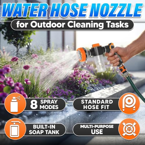Garden Hose Nozzle with Soap Dispenser, 8 Patterns (Black, Orange) - color: Orange-Black