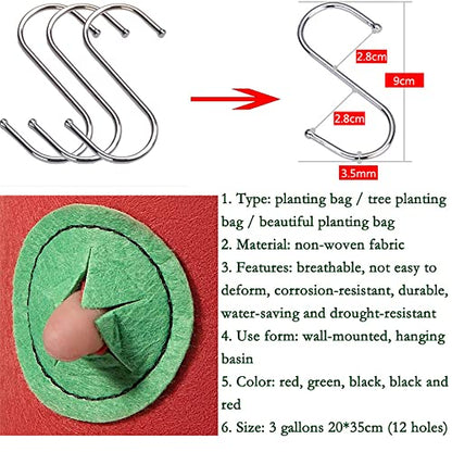 4 Pcs Hanging Strawberry Planter Bags 3 Gallon Upside Down Strawberry Planter and 4 Hooks, Sturdy Hanging Handle Thickened Breathable Felt Cloth for Herb Tomato Hot Peppers Vegetables (4Pcs 3Gal)