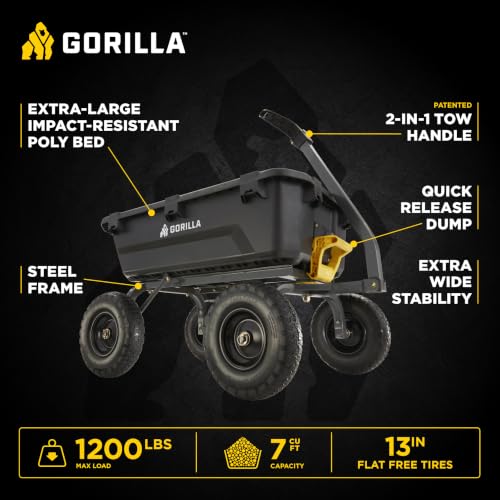 Gorilla Carts Dump Garden Cart, 7 Cu Ft,1200 lb Capacity, No-Flat Tires - size: 7-Cubic Feet