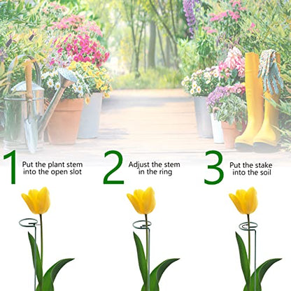 Thealyn 20 Pack 16 Inch Plant Support Stakes, Metal Single stemmed Flower Support Hoops，Garden Plant Stakes Plant Prop for Amaryllis Orchid Lily Rose Peony Tomatoes Gladiolus