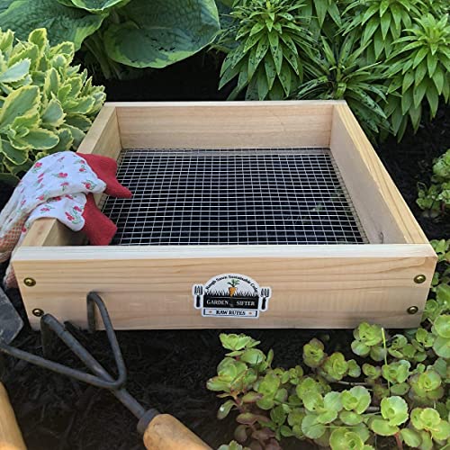 Cedar Garden Sifter for Compost, Dirt and Potting Soil - Handcrafted in The USA - Sustainable Cedar - Heavy Duty Stainless Grate (Handheld)