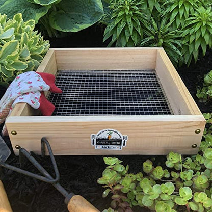 Cedar Garden Sifter for Compost, Dirt and Potting Soil - Handcrafted in The USA - Sustainable Cedar - Heavy Duty Stainless Grate (Handheld)