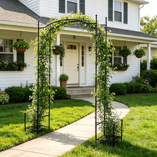 Metal Garden Arbors 93" Thickened Arch Trellis for Climbing Plants - color: Square with Planter Box