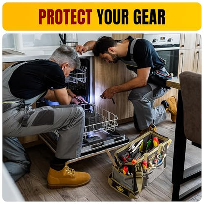 Ryker 16’’ Heavy Duty Tool Bag. Tool Box Organizer for Electrician Plumber - color: Khaki 16