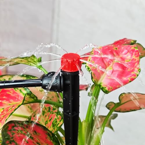 Gardrip 25 Pieces Drip Emitters Stream with Stake for 1/4" Irrigation Tubing: Adjustable 360 Degree Water Flow Irrigation Universal Sprayer Drip Pipe Sprinklers Fittings for Garden Watering System - color: Red 360 Degree Vortex Emitter-25 Pcs