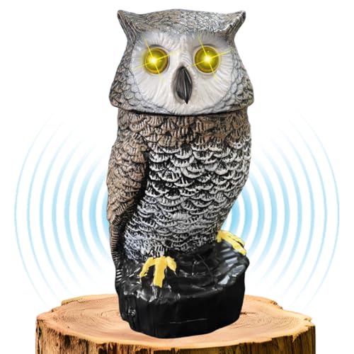 Solar Powered Garden Owl with Motion Detection, Rotating Head, Realistic Hoots and Silent Mode, Outdoor Statue and Sculpture, Owl Decoration for Home, Garden, Patio and Lawn