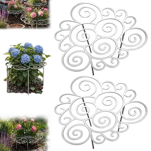 Metal Plant Support Ring for Garden Peony Cage Stand, Decorative Flower Hoop Stackable Plant Stake Rustproof Metal Support Cage Indoor Outdoor Potted Plant Support (Medium) - size: Medium
