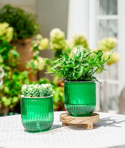 Melphoe Self Watering Pots for Indoor Plants Planter, 4.7 Inch 2 Pack Planters Self Watering Plant Pots for Flower, Houseplants, Succulent, African Violets and Cactus with Drainage - color: Emerald, size: 4.7''