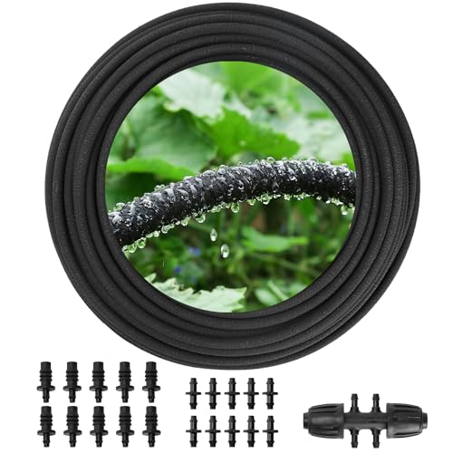 MIXC 100ft Soaker Hose, 1/4" Drip Irrigation Tubing Kits with Fittings - size: 100ft