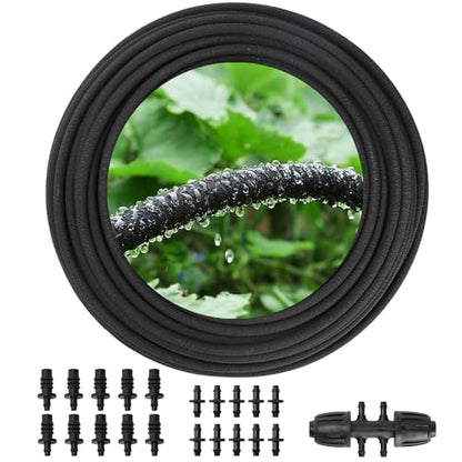 MIXC 100ft Soaker Hose, 1/4" Drip Irrigation Tubing Kits with Fittings - size: 100ft