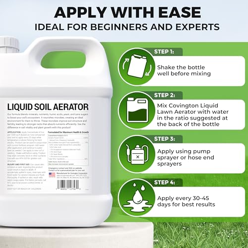 Covington Liquid Lawn Aerator (2.5 Gal) – Soil Conditioner & Softener for Lawns & Gardens – Loosens Clay & Compacted Soil for Better Water & Nutrient Absorption – USA Made Liquid Aeration Concentrate - size: 2.5 Gallons