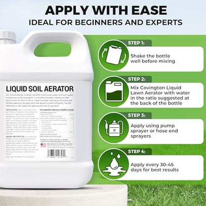 Covington Liquid Lawn Aerator (2.5 Gal) – Soil Conditioner & Softener for Lawns & Gardens – Loosens Clay & Compacted Soil for Better Water & Nutrient Absorption – USA Made Liquid Aeration Concentrate - size: 2.5 Gallons