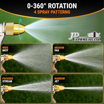 Garden Hose Nozzle Sprayer, 100% Metal High Pressure Water, 4 Spray Patterns, Leak-Proof Design, Trigger Lock for Watering Plants, Lawn Care, Car Washing, Patio Cleaning and Pet Bathing