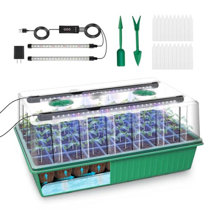 GOOINMILL Self-Watering Seed Starter Tray with Timed Grow Light, 60 Cells Plant Starter Tray Seedling Starter Kit with Humidity Domes Base Indoor Mini Greenhouse Plant Germination Trays