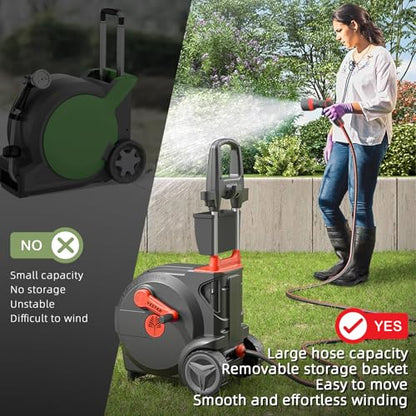 Hand-Crank Garden Hose Reel 1/2" x 130ft, Easy-to-Move Hose Reel Cart - size: 1/2" x 130ft