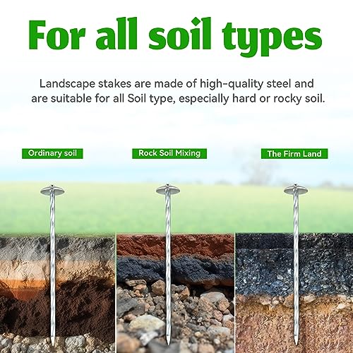 Landscape Stakes - Garden Edging Spikes Pins - New Umbrella-Type Design 5'' Galvanized Lawn Staples for Weed Barrier Fabric, Tent, Etc (50)
