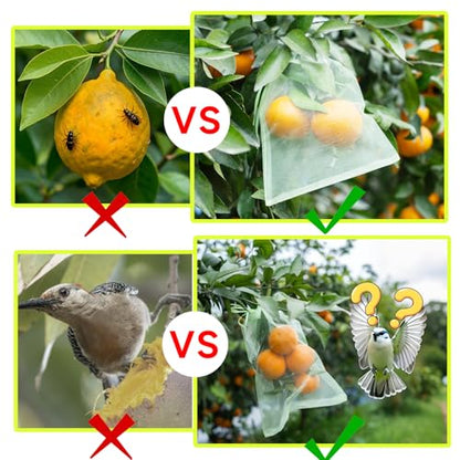 50PCS Fruit Protection Bags with Drawstring, 8x12 Inch Green Organza Produce Bags for Fruit Trees, Mesh Netting for Garden Protection - size: 8"×12"
