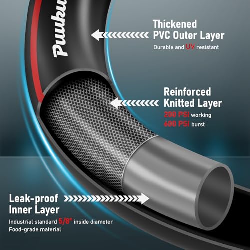 Garden Hose 50 ft x 5/8", NON-EXPANDABLE Heavy Duty Premium Flexible Hose - color: Red, size: 50ft