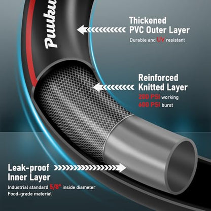 Garden Hose 100ft x 5/8", NON-EXPANDABLE Heavy Duty Premium Flexible Hose - color: Red, size: 100ft