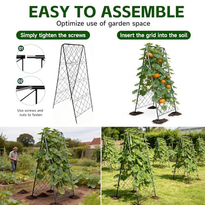 50"x17" Heavy Duty Metal Garden Trellis - Rust-Proof A-Frame Cucumber Trellis with High-Density Rhombus SteelGrats for Climbing Plants, Tomatoes & Raised Beds, Outdoor Use (2 Pack) - color: 2pack