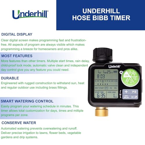 Underhill AquaVision Digital Hose Timer, Dual Zone Automatic Garden Water Timer with LCD Display, Programmable Irrigation Controller for Sprinklers, Drip Systems & Garden Hose Faucets - color: Dual Zone Digital Hose Timer