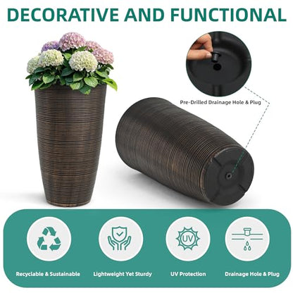 24" Large Outdoor Planters for Plants,Bronze Plastic Tall Flower Pots - color: 23.5" Pp-brushed Bronze