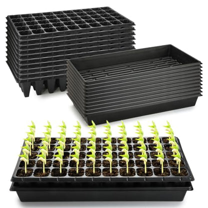 RooTrimmer 10 Pack 1020 Trays and 10 Pack 3.5" Deep 50 Cell Seed Starter Trays, 20" x 10" - Durable Plastic Nursery Flats for Microgreens, Seedling,Seed Germination & Plant Propagation (10 Set) - size: 50 Cells