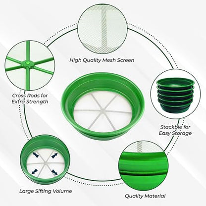 SE 13.25 Inch Wide Stackable Classifier Gold Prospecting Pan - 1/20 Inch Stainless Steel Mesh Sifting Pan, Green - size: 1/20 inch, style: Pans