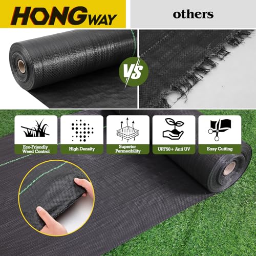 HongWay 6FT x 100FT Weed Barrier Fabric, Landscape Fabric with 40 Staples - size: 6FT x 100FT
