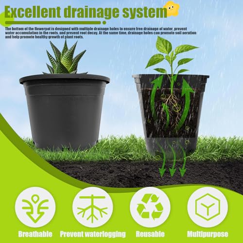 5 Gallon Nursery Pots Plastic Container Injection Molded Pot for Plants Flexible with Drainage Holes Suitable for Plants Soil Growers or Hydroponics Black 10 Pcs - size: 5 Gallon