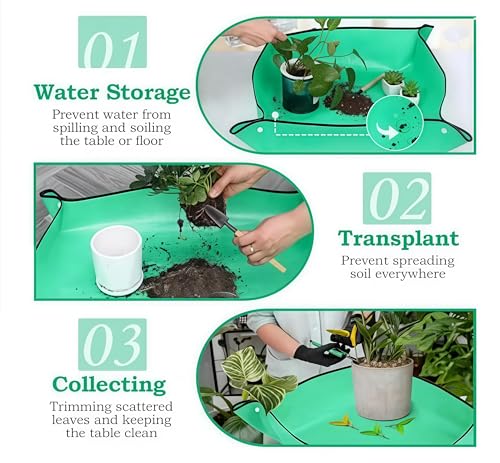 Repotting Mat Plant Mat, Indoor Plant Transplant Replacement Mat, Bonsai Tools Portable Gardening Mat, Potting Tray Soil Spillage Mat (Green,19.7 * 19.7) - color: Green