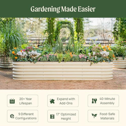 Vego garden Raised Garden Bed Kits, 17" Tall 9 in 1 8ft X 2ft Metal Raised Planter Bed for Vegetables Flowers Ground Planter Box-Olive Green - color: Olive Green