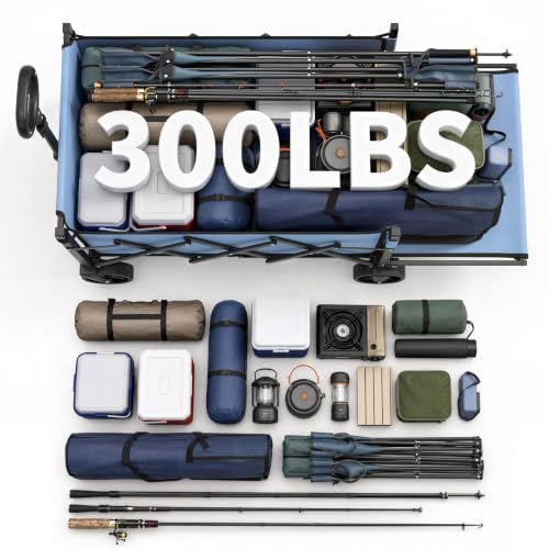 Sekey Collapsible Wagon with Tailgate, 300 lb Capacity, 38 in Cargo Length - color: Blue