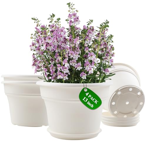 Pottiffe Plant-Pots-Planters-Indoor-Outdoor, 13 inch 4 Pack White - color: White, size: 13 inch-4Pack
