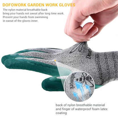 DOFOWORK Gardening Gloves - 6 Pair Gardening Gloves for Women/Men with Grip - color: Green & Grey