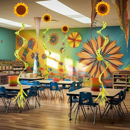 Beeveer 4 Pcs 57'' Sunflower Windsocks Summer Wind Socks for Outdoor Hanging Nylon Fabric Sunflower Leaf Spinners Leaf Streamers for Summer Decorations Windmill to Scare Birds Away - style: Sunflower
