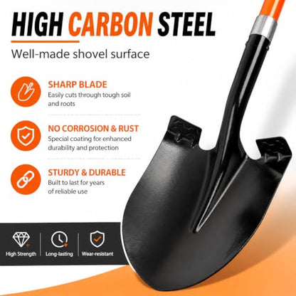 VNIMTI Heavy Duty Gardening Shovel, 56 Inch Round Blade with Fiberglass Handle (Orange) - color: Orange