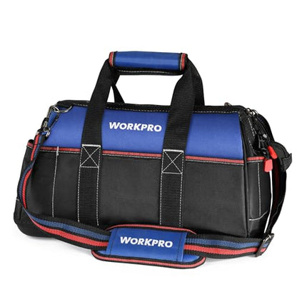 WORKPRO 16-inch Wide Mouth Tool Bag with Water-Proof Molded Base - color: Blue & Red