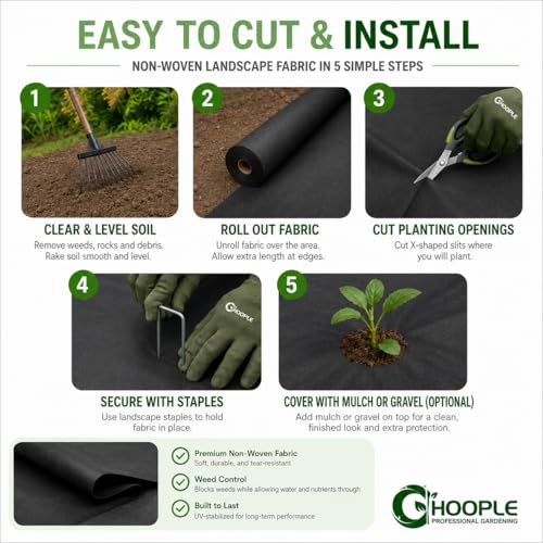 HOOPLE 3ft x 30ft Heavy Duty Weed Barrier Landscape Fabric – Commercial Grade Non Woven Ground Cover for Weed Control, Garden, Driveway & Erosion Prevention – High Permeability & Easy to Cut - size: 3.2 oz – 3 ft x 30 ft