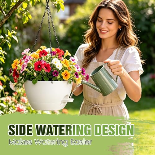 8 Inch Self Watering Hanging Planters Set of 3 with Saucers - color: White, size: 8 Inch 3 Pack